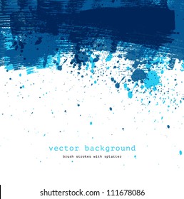 Blue colorful vector abstract brush stroke and splatter background