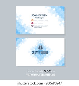 Blue Colors Abstract Hexagon Elements Low Poly Style Business Card Design