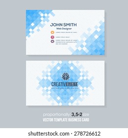 Blue Colors Abstract Squares Elements Low Poly Style Business Card Design