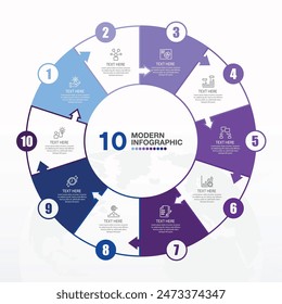 Blue colors for circle infographic with thin line icons. 10 options or steps for infographics, flow charts, presentations, web sites, printed materials. Infographics business concept.