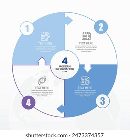 Colores azules para infografía de círculo con iconos de línea fina. 4 opciones o pasos para infografías, diagramas de flujo, presentaciones, Sitios web, materiales impresos. Concepto de negocio de infografía.
