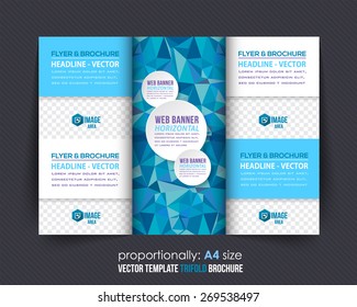 Blue Colors Geometric Elements Style Business Tri-Fold Brochure Design. Corporate Leaflet, Cover Template