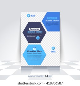 Blue Colors hexagon Elements Brochure, Business A4 Flyer and Catalog Cover Template, Corporate Leaflet Background