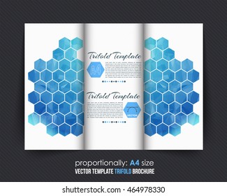 Blue Colors Hexagon Frames Tri-Fold Brochure Design. Corporate Leaflet, Cover Template