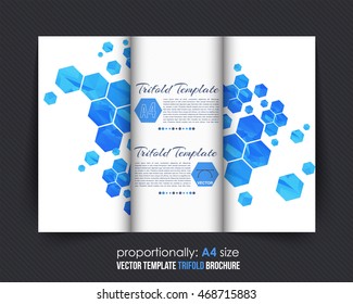 Blue Colors Hexagon Frames Tri-Fold Brochure Design. Corporate Leaflet, Cover Template