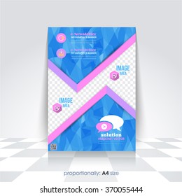 Blue Colors Low Poly Background, A4 Flyer, Brochure Design. Cover, Corporate Leaflet Template