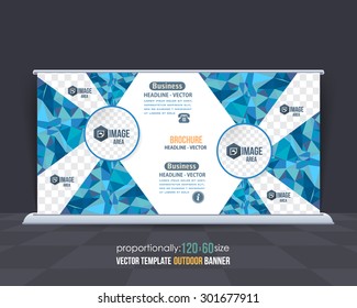Blue Colors Low Poly Style Outdoor Banner, Advertising Vector Background Template 
