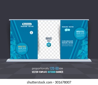 Blue Colors Low Poly Style Outdoor Banner, Advertising Vector Background Template 