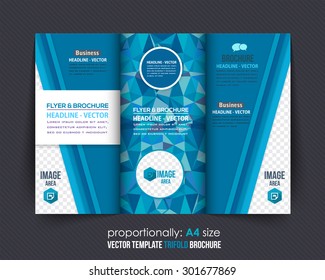 Blue Colors Polygonal Geometric Elements Style Business Tri-Fold Brochure Design. Corporate Leaflet, Cover Template