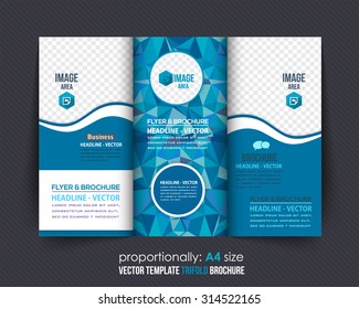 Blue Colors Polygonal Geometric Elements Style Business Tri-Fold Brochure Design. Corporate Leaflet, Cover Template