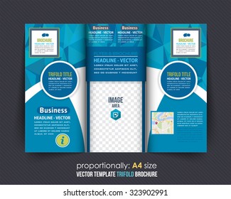 Blue Colors Polygonal Geometric Elements Style Business Tri-Fold Brochure. Corporate Leaflet, Cover Design