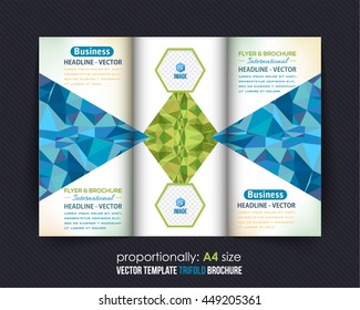 Blue Colors Polygonal Geometric Elements Style Business Tri-Fold Brochure Template. Corporate Leaflet, Cover Design