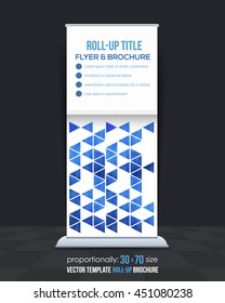 Blue Colors Polygonal Style Roll-Up Banner, Advertising Vector Background Design