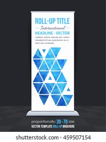 Blue Colors Polygonal Style Roll-Up Banner, Advertising Vector Background Design
