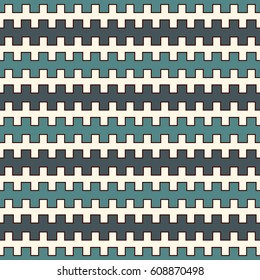 Blue colors seamless pattern with battlement curved lines. Repeated geometric figures wallpaper. Modern style surface texture. Digital paper, textile print, page fill. Vector art