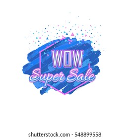 Blue Colors Water Colors Sale Concept Website Banner. Vector Elements, Web Layout Ad Illustration. Business Advertisement Design, Gift Voucher, Creative Geometric Shapes on Isolated White Background