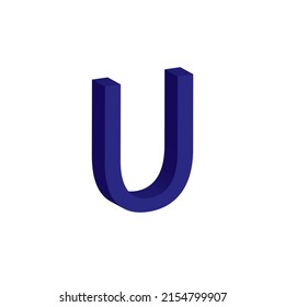 BLUE COLOUR 3D LETTER U SIMPLE CLIP ART VECTOR ILLUSTRATION