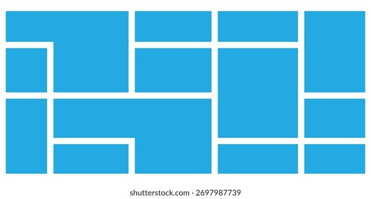Blaue Farbe bento Gittersätze. Minimalistische abstrakte geometrische Bento-Grid-Vektorsätze. Moderne, isolierte Symbole auf weißem Hintergrund.  Moderner, isolierter Vektorgittersatz. EPS 10. 