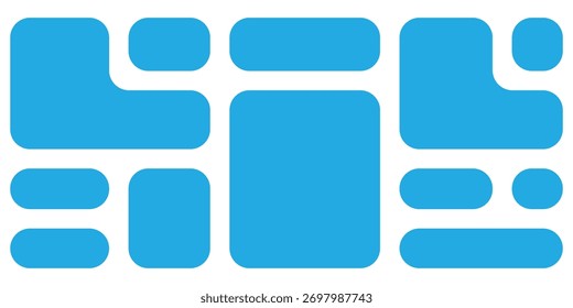 Blue colour bento grid sets. Minimalist abstract vector geometric Bento-Grid sets. Isolated modern bento-grid icons set on white background.  Modern isolated vector grid set. EPS 10. 