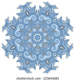 blue colour circular pattern of arabesques, floral round, vector illustration