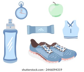 Blue colour flat design running equipment snickers bottle top snack