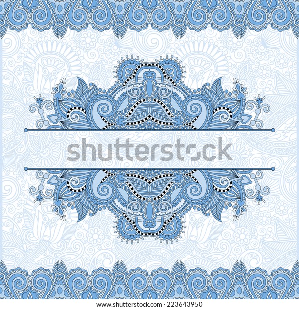 blue colour floral decorative invitation card,\
vintage paisley frame design, flower divider and page decoration on\
ornamental background