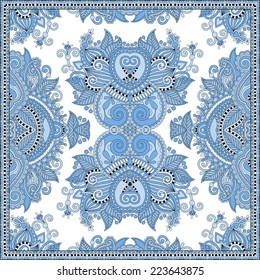 blue colour floral paisley bandanna. Square ornament. You can use this pattern in the design of carpet, shawl, pillow, cushion, vector illustration