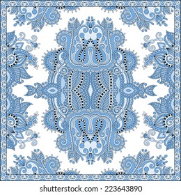 blue colour floral paisley bandanna. Square ornament. You can use this pattern in the design of carpet, shawl, pillow, cushion, vector illustration