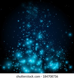 Blue colour magic bokeh abstract light background. Vector illustration.