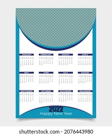 Blue colour wall calendar design 2022 year
