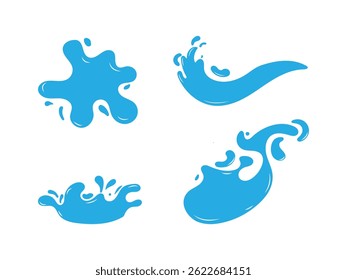 Salpicaduras de agua de color azul, Elementos de iconos, Ilustración vectorial