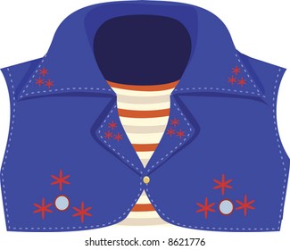 blue coloured coat with striped inner clothing