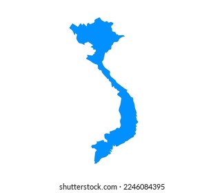 Diseño de mapas de color azul en el país Vietnam aislado en fondo blanco - ilustración vectorial