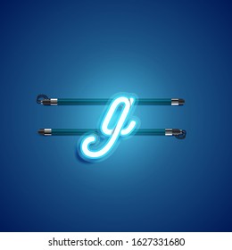 Blue coloured neon character, vector illustration