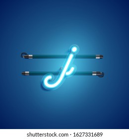 Blue coloured neon character, vector illustration