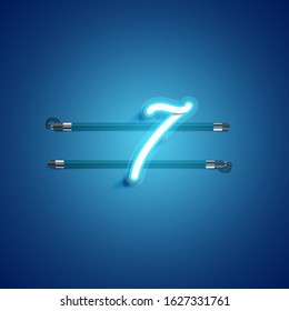 Blue coloured neon character, vector illustration