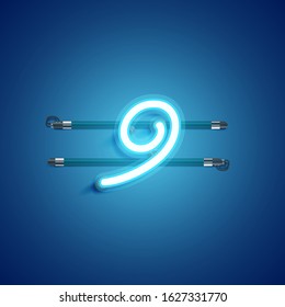 Blue coloured neon character, vector illustration