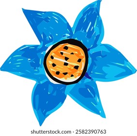 Blue Colourful flower. Hand drawn marker vector isolated sketch.
