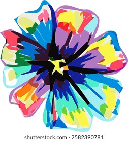 Blue Colourful flower. Hand drawn marker vector isolated sketch.