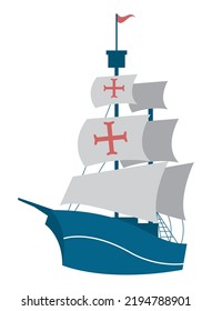 Blue Columbus Caravel Ship Nautical Icon