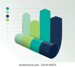 Blue Column arrow rolling 3D chart, graph. Info graphics element. 