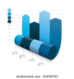 Blue Column arrow rolling 3D chart, graph. Info graphics element.