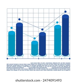 Blue Column Chart Vector,  Diagram and Infographic Elements design in Flat style, Presentation illustration, Cylinder