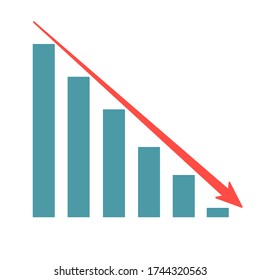 Blue column graphs diagram with descending linear arrow. Business chart diagram concept. Visualization of business processes. Chart of changes.