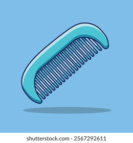 Blue comb comb with a pattern of flowers. Vector illustration of a princess accessory in cartoon childish style. Isolated cute clipart on a white background.