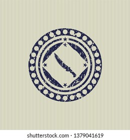 Blue combat knife icon inside distress rubber grunge texture seal