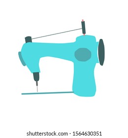 blue combination sewing machine complete with sewing thread on it. Clip art design for clothing company labels, blog logo icons, backgrounds, or wallpapers.