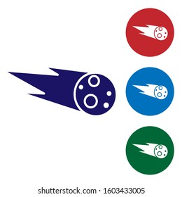 Blue Comet falling down fast icon isolated on white background. Set color icons in circle buttons. Vector Illustration