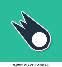 Blue Comet falling down fast icon isolated on green background.  Vector Illustration