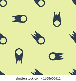 Blue Comet falling down fast icon isolated seamless pattern on yellow background.  Vector Illustration